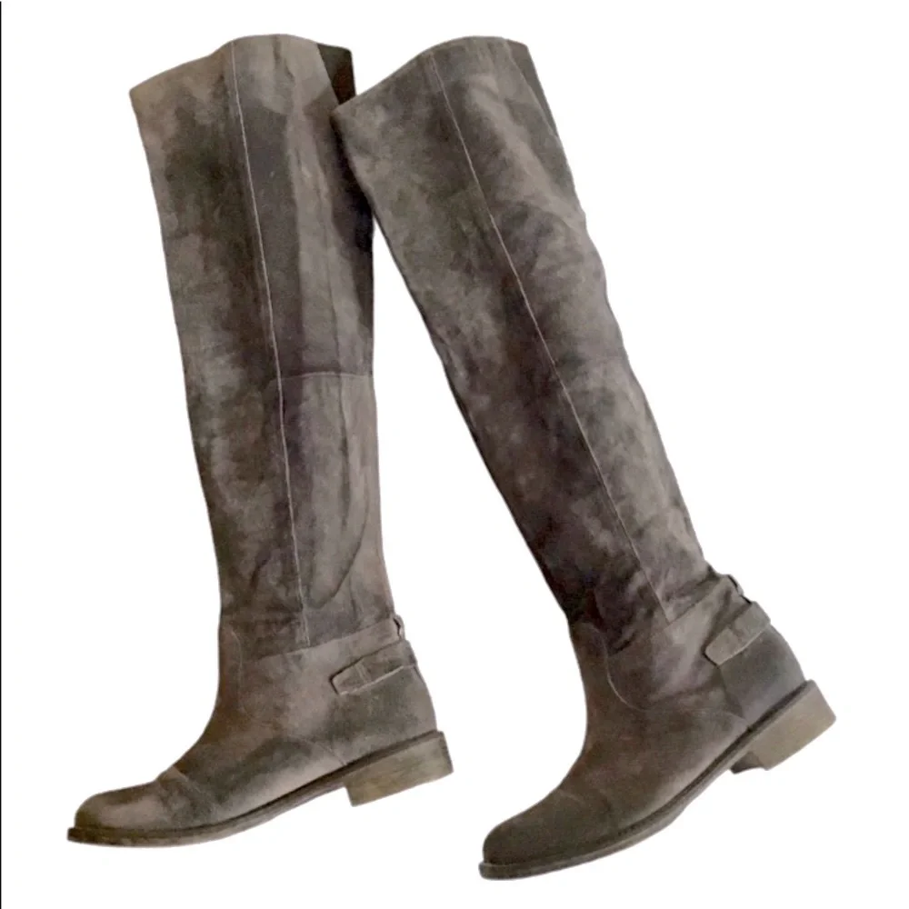 BOUTIQUE 9 Boot ANTHROPOLOGIE NICHOLA Boho Suede Leather Gray Brown Black Size 8